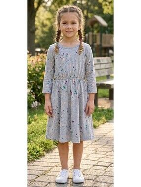 Gap Kids Factory Long sleeve Paint Splattered Skater dress Heather Gray Size S